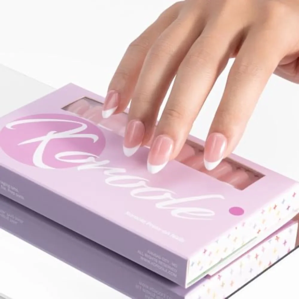 Koroole French Tip Short Almond Press-On Nails